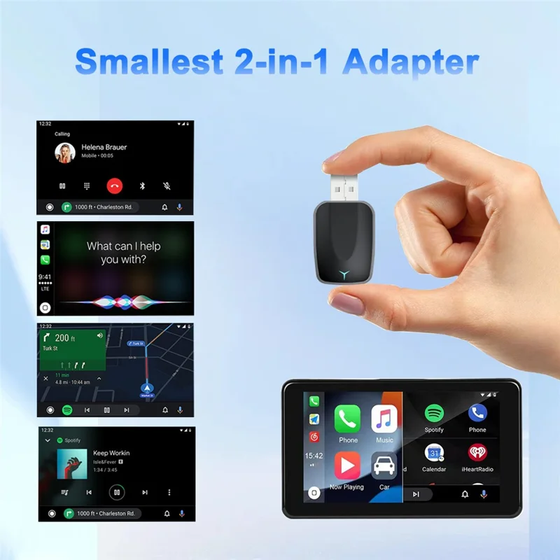 M34 2 in 1 AI Box Wireless Car Adapter for Upgrading Wired CarPlay  /  Android Auto to Wireless Compatible With Built-in CarPlay  /  Android Auto Vehicles