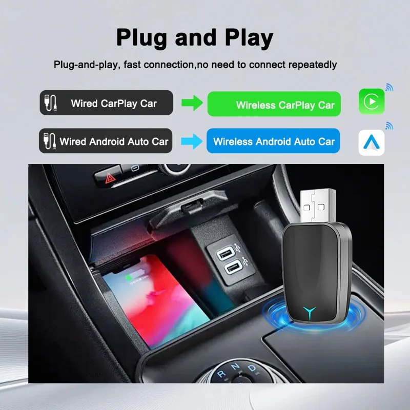 M34 2 in 1 AI Box Wireless Car Adapter for Upgrading Wired CarPlay  /  Android Auto to Wireless Compatible With Built-in CarPlay  /  Android Auto Vehicles