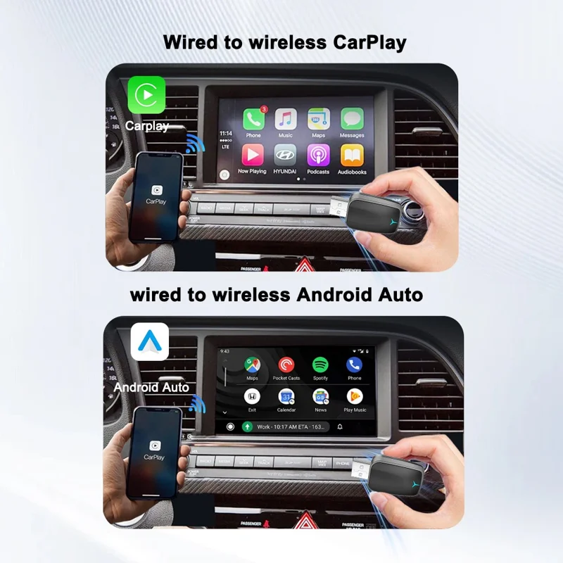 M34 2 in 1 AI Box Wireless Car Adapter for Upgrading Wired CarPlay  /  Android Auto to Wireless Compatible With Built-in CarPlay  /  Android Auto Vehicles