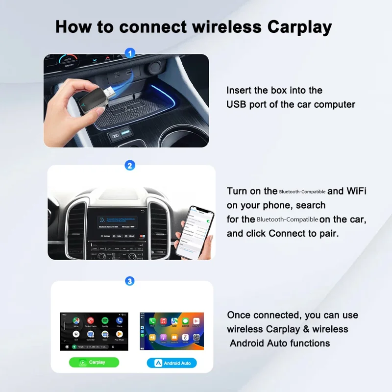 M34 2 in 1 AI Box Wireless Car Adapter for Upgrading Wired CarPlay  /  Android Auto to Wireless Compatible With Built-in CarPlay  /  Android Auto Vehicles