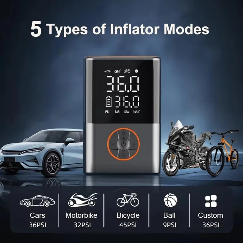 60W 150 PSI tragbare kabellose Mini-Autoreifen-Luftpumpe mit digitaler Anzeige, tragbarer Luftkompressor mit LED-Licht