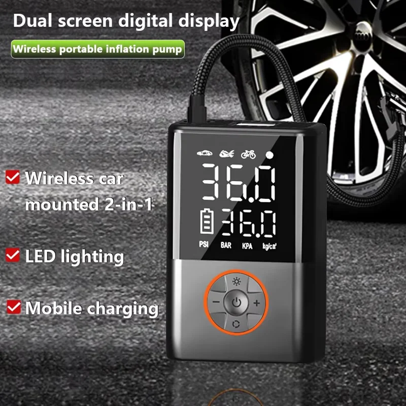 60W 150 PSI tragbare kabellose Mini-Autoreifen-Luftpumpe mit digitaler Anzeige, tragbarer Luftkompressor mit LED-Licht