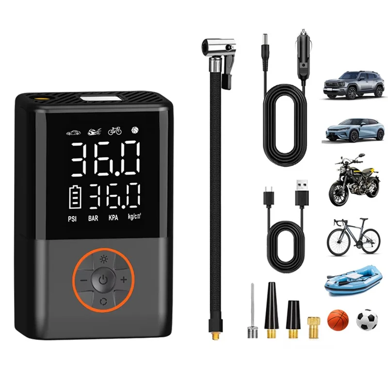 60W 150 PSI tragbare kabellose Mini-Autoreifen-Luftpumpe mit digitaler Anzeige, tragbarer Luftkompressor mit LED-Licht