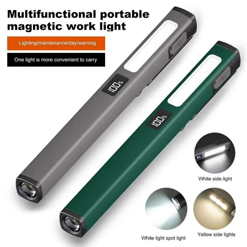 IPX4 vandtæt mini penlygte til camping, arbejde, reparation, 6 tilstande, udendørs, magnetisk lommelygte - grøn