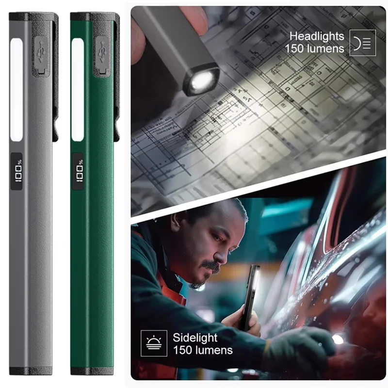 IPX4 vandtæt mini penlygte til camping, arbejde, reparation, 6 tilstande, udendørs, magnetisk lommelygte - grøn