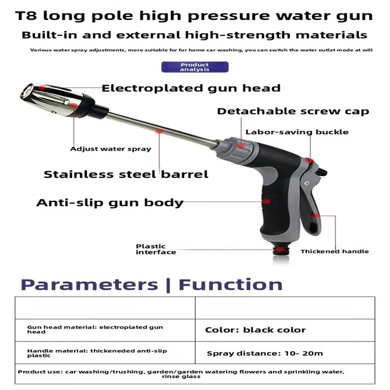 Pistolet à eau haute pression à manche allongé T8 pour le nettoyage à la mousse de voiture - Bleu