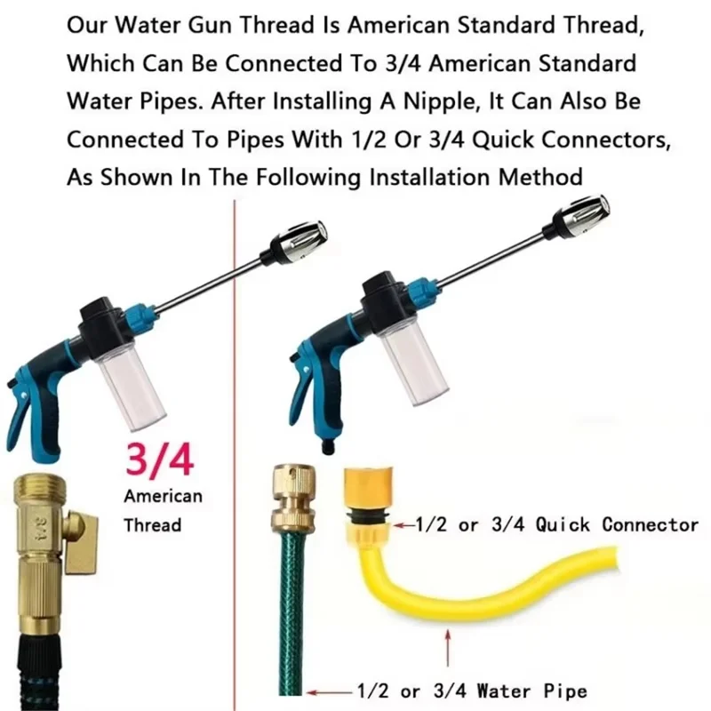 Pistolet à eau haute pression à manche allongé T8 pour le nettoyage à la mousse de voiture - Bleu