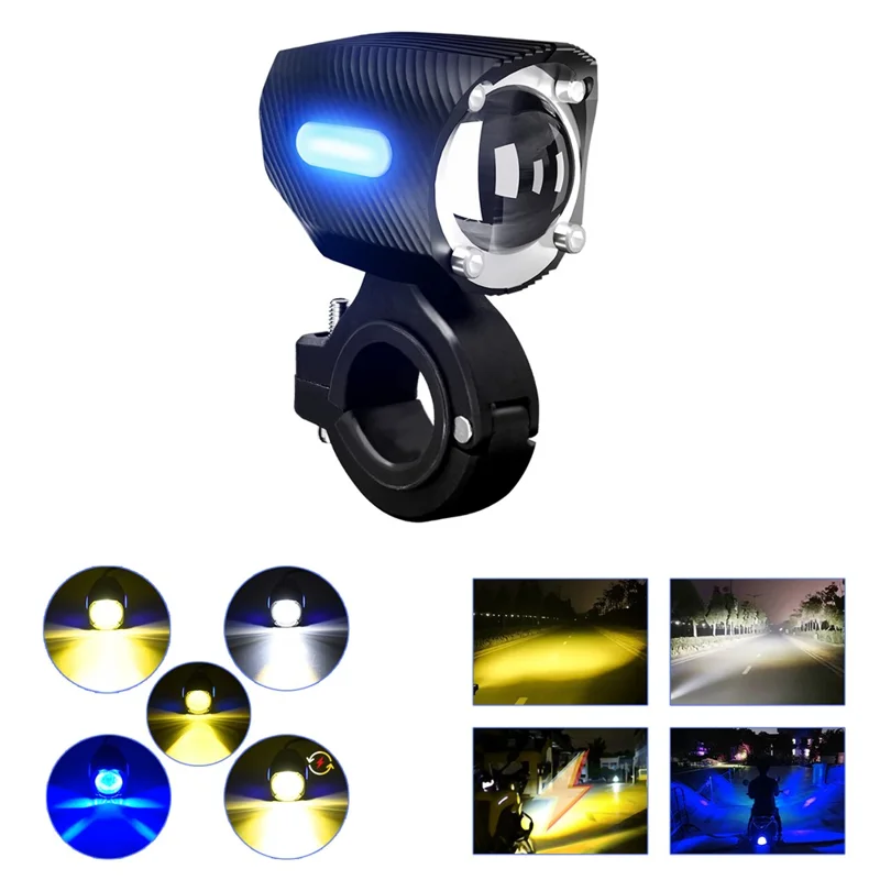 M10 1Pc Motorcycle LED Spotlight Blue Warning Light 5 Modes IP67 Waterproof Auxiliary Lamp