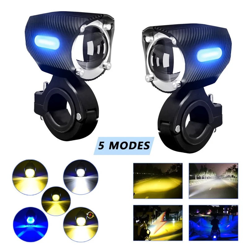 M10 1Pc Motorcycle LED Spotlight Blue Warning Light 5 Modes IP67 Waterproof Auxiliary Lamp