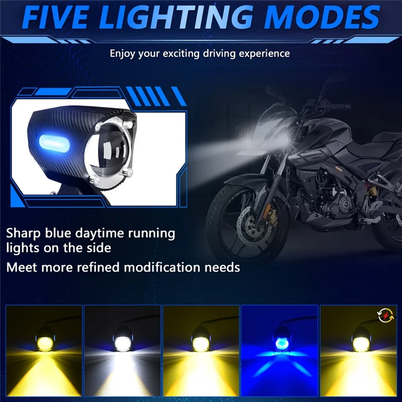 M10 1Pc Motorcycle LED Spotlight Blue Warning Light 5 Modes IP67 Waterproof Auxiliary Lamp