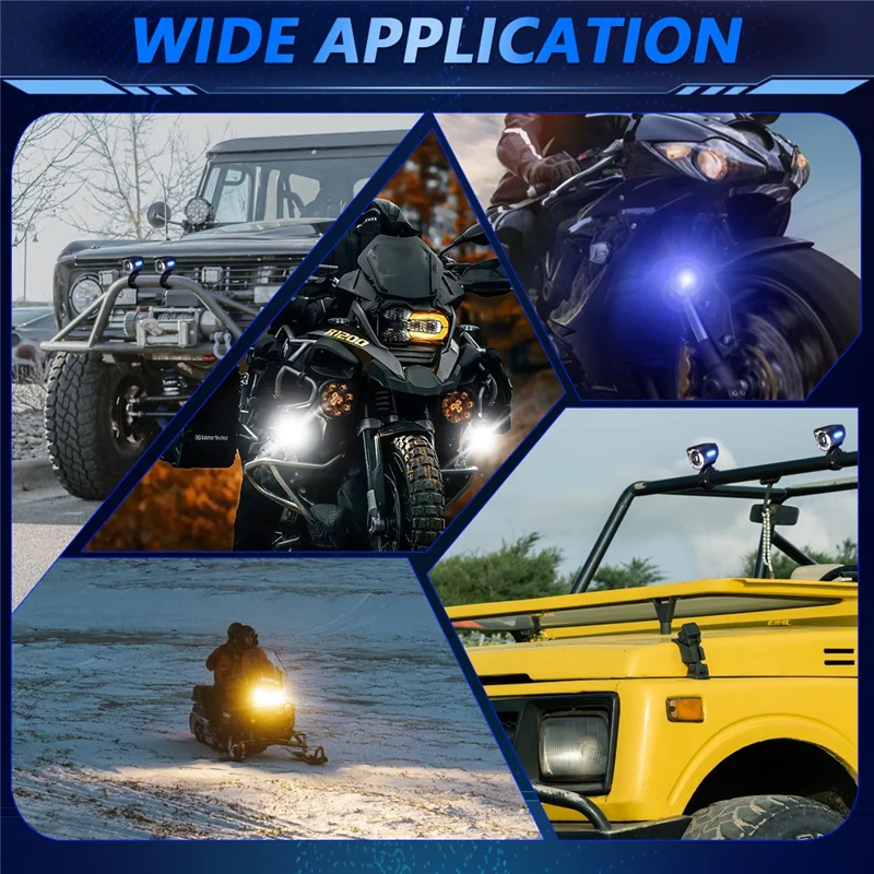 M10 1Pc Motorcycle LED Spotlight Blue Warning Light 5 Modes IP67 Waterproof Auxiliary Lamp