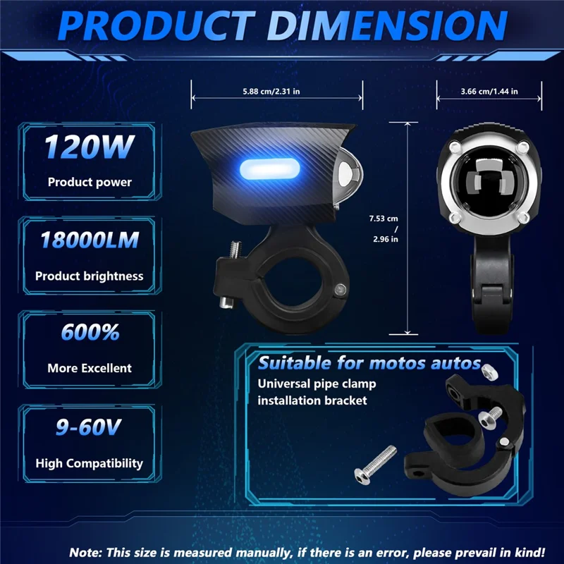 M10 1Pc Motorcycle LED Spotlight Blue Warning Light 5 Modes IP67 Waterproof Auxiliary Lamp