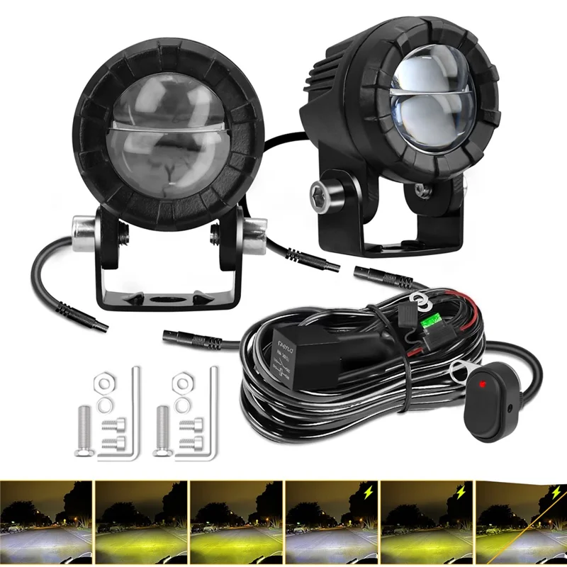 SK2 2Pcs Motorcycle Auxiliary Lights 6 Modes High Low Beam Gourd Shaped Lens LED Spotlight