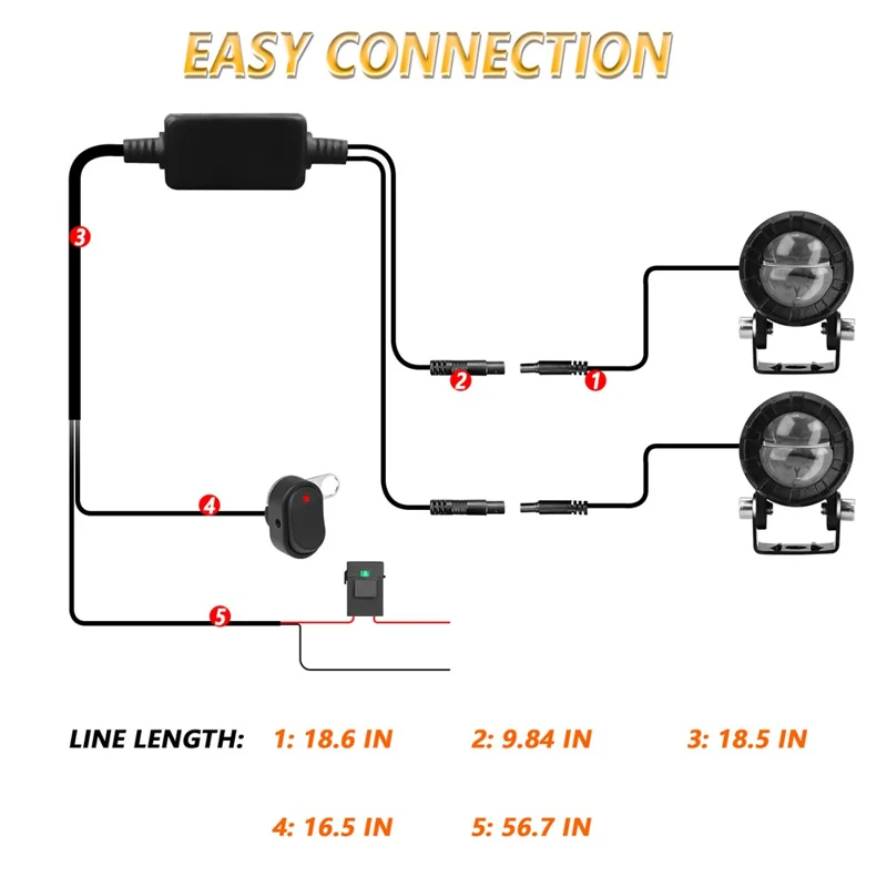 SK2 2Pcs Motorcycle Auxiliary Lights 6 Modes High Low Beam Gourd Shaped Lens LED Spotlight
