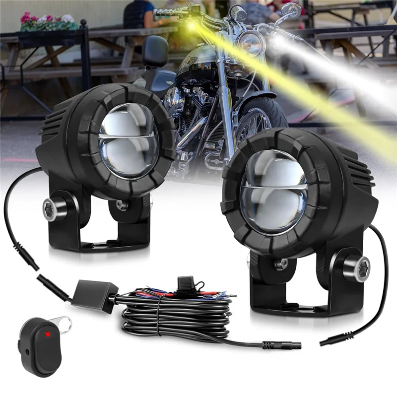 SK2 2Pcs Motorcycle Auxiliary Lights 6 Modes High Low Beam Gourd Shaped Lens LED Spotlight