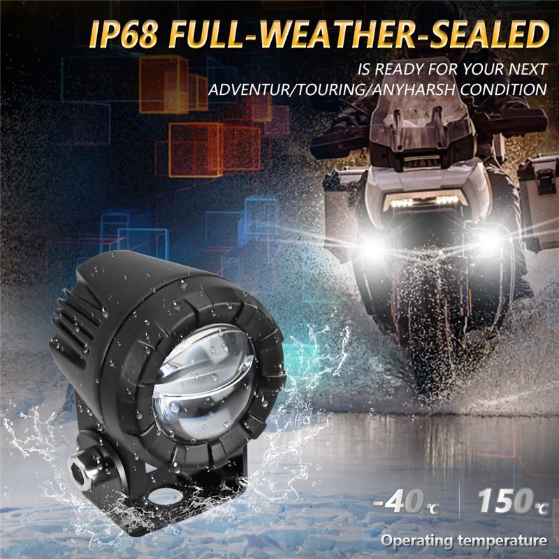 SK2 2Pcs Motorcycle Auxiliary Lights 6 Modes High Low Beam Gourd Shaped Lens LED Spotlight