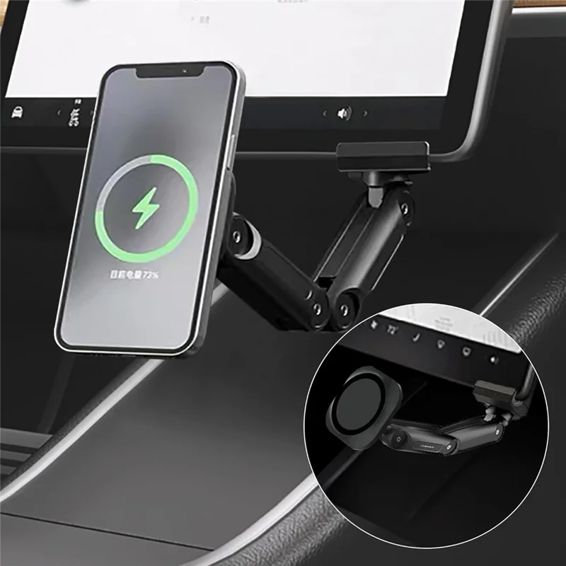 LD-TS2-M4 For Tesla Model 3  /  Y Central Control Screen Dual Arm Magnetic Car Phone Holder 15W Wireless Charger Cellphone Support