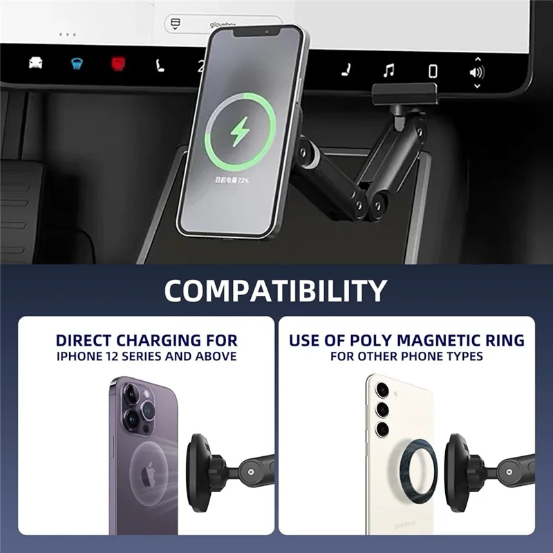 LD-TS2-M4 For Tesla Model 3  /  Y Central Control Screen Dual Arm Magnetic Car Phone Holder 15W Wireless Charger Cellphone Support