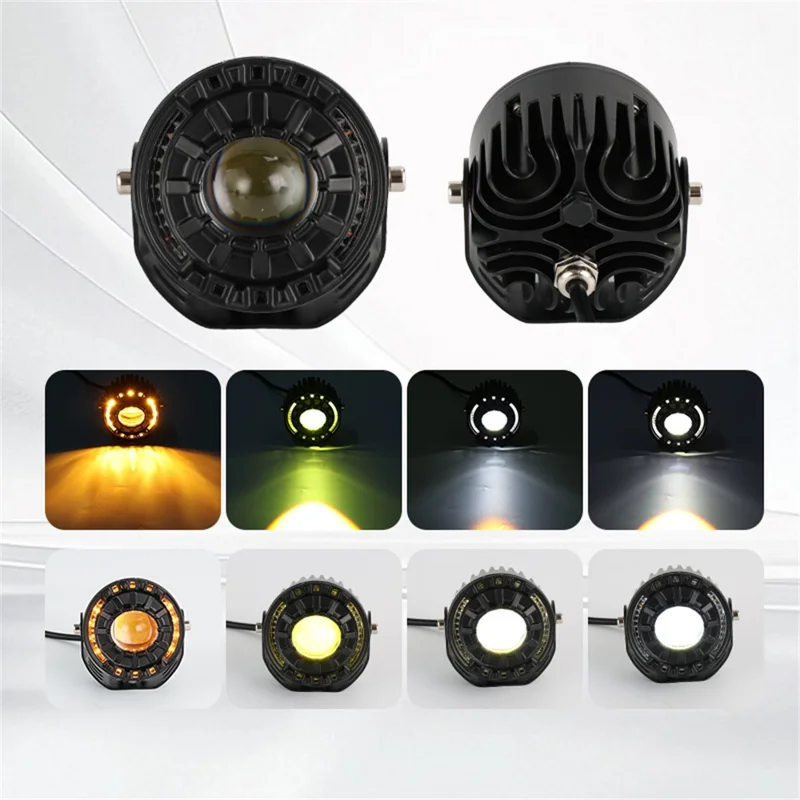 30W LED Motorcycle Headlight 3 Color Modes IP67 Waterproof Die Cast Aluminum Front Lamp