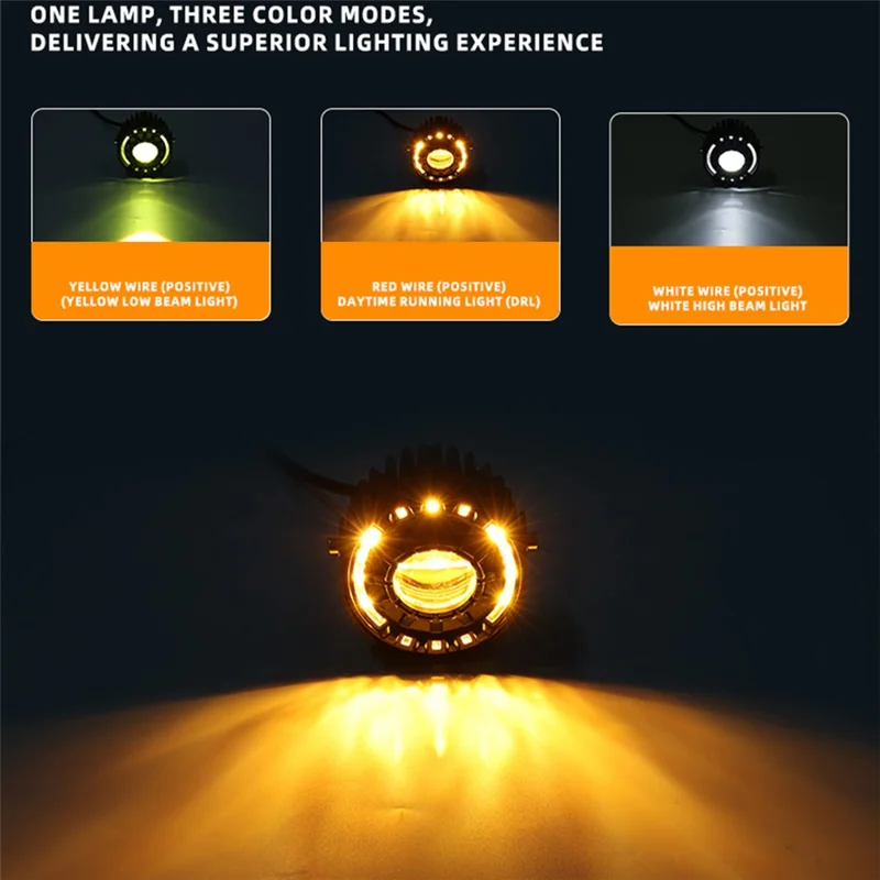 30W LED Motorcycle Headlight 3 Color Modes IP67 Waterproof Die Cast Aluminum Front Lamp