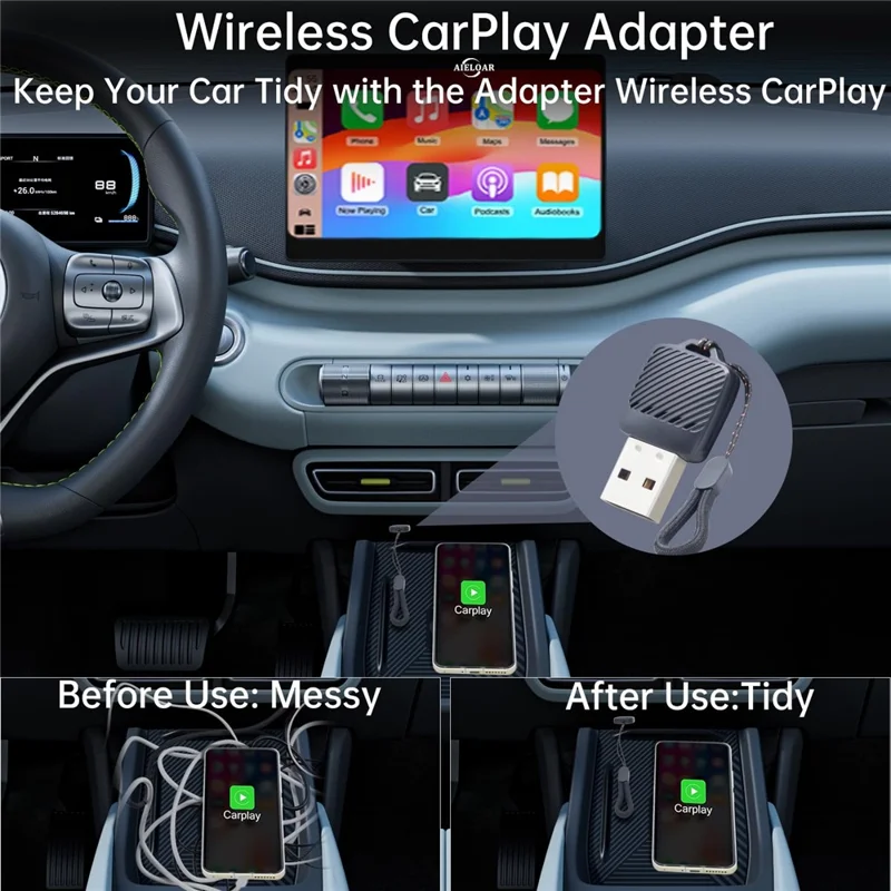 2 in 1 Wireless CarPlay Android Auto Adapter Wired to Wireless Smart USB Dongle for iPhone and Android
