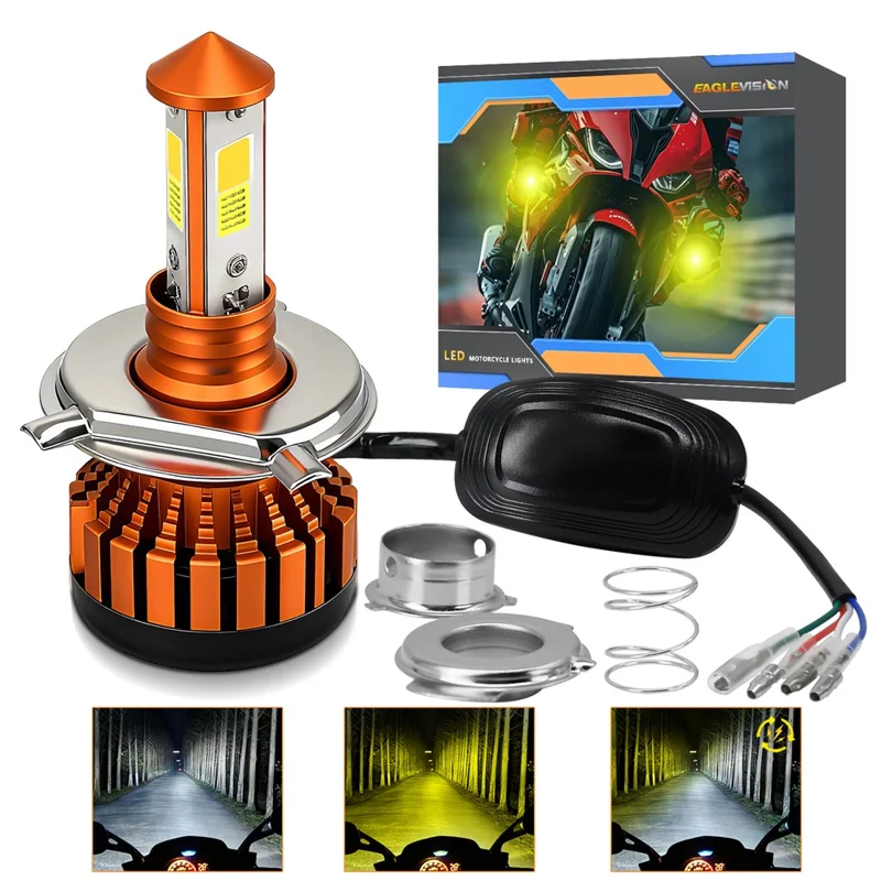 C01 White Yellow Dual Color 3-Sided LED Spotlight Waterproof High Brightness Motorcycle Headlight