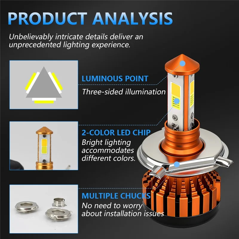 C01 White Yellow Dual Color 3-Sided LED Spotlight Waterproof High Brightness Motorcycle Headlight