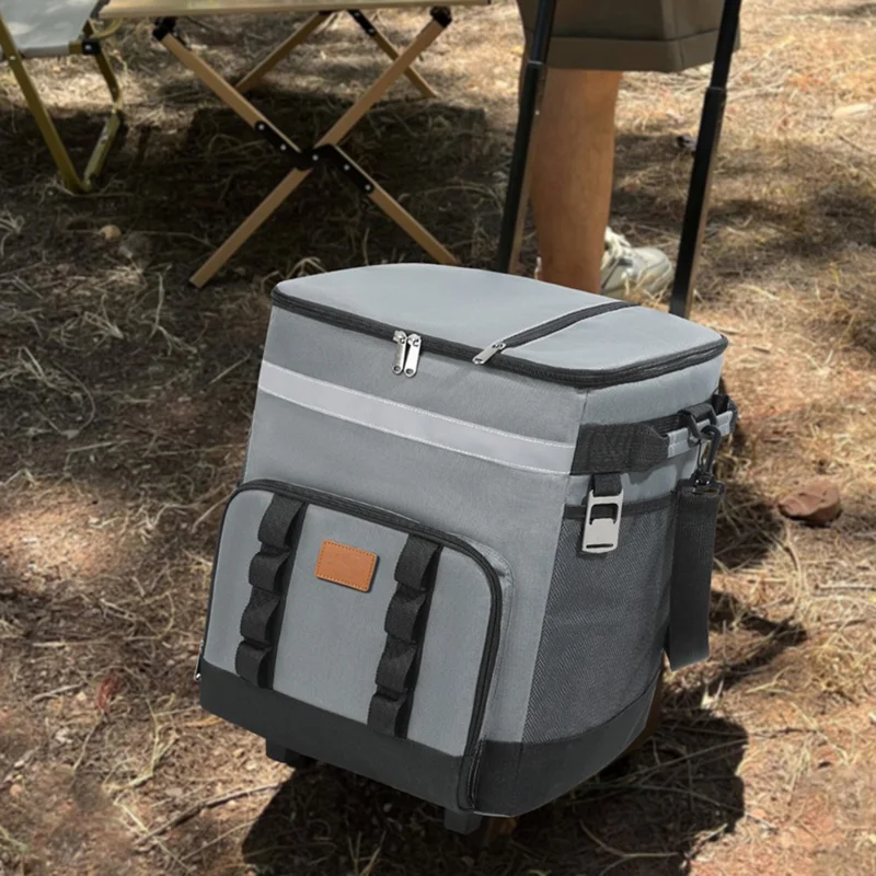 Gewielde Koelbox 35L Grote Capaciteit Oxfordstof Geïsoleerde Rollende Trolley voor Autoreizen Buiten - Donkergrijs