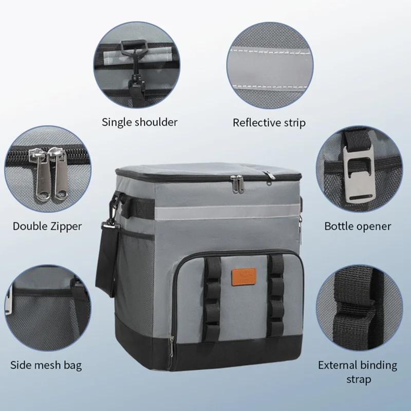 Gewielde Koelbox 35L Grote Capaciteit Oxfordstof Geïsoleerde Rollende Trolley voor Autoreizen Buiten - Donkergrijs