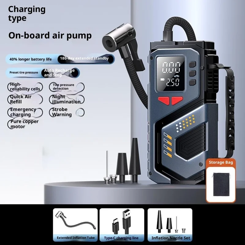 Multi-function Emergency Car Jump Starter Digital Display Wireless Tire Inflator with  SOS Mode and Flashlight