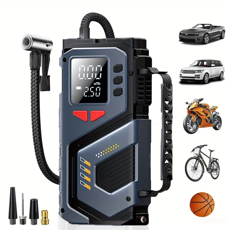 Digital Display Wireless Car Air Pump Emergency Jump Starter with Flashlight for Car Electric Vehicle