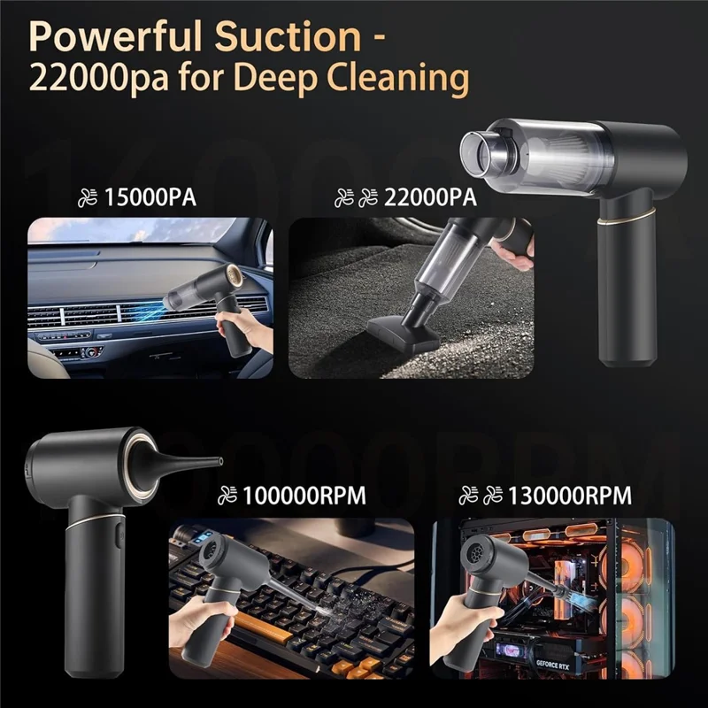 Portable Car Vacuum Cleaner Suction Blowing 2 in 1 High Power 22000Pa Wireless Cleaner for Auto / Home
