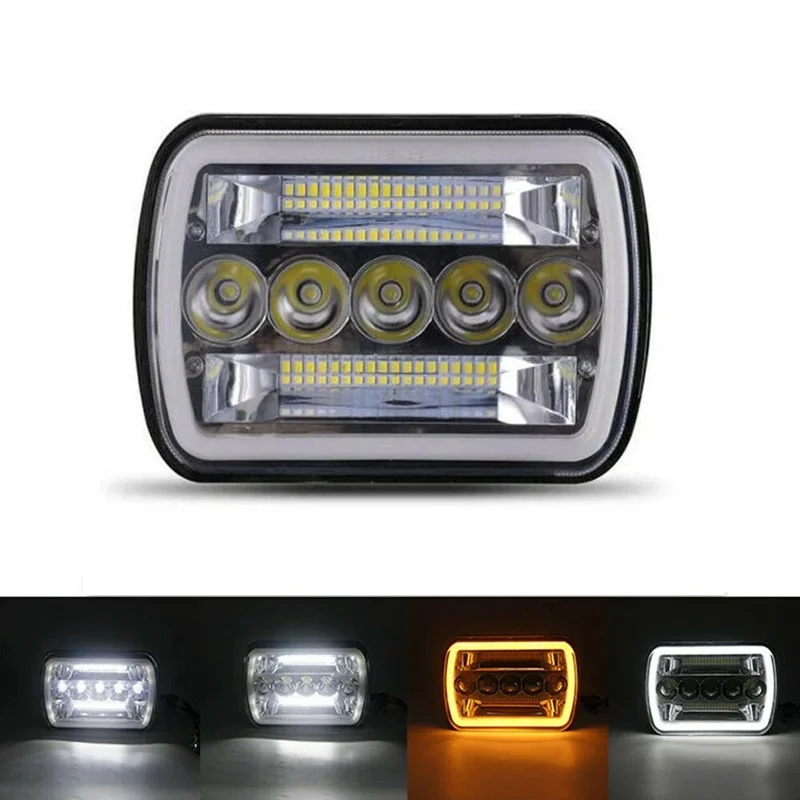 7 Zoll 5-LED Quadratische Scheinwerfer Doppelfarbe Abblendlicht Fernlicht Auto DRL Blinker Tagfahrlicht