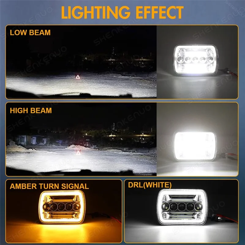 7 Zoll 5-LED Quadratische Scheinwerfer Doppelfarbe Abblendlicht Fernlicht Auto DRL Blinker Tagfahrlicht