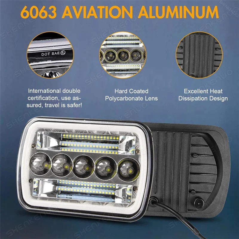 7 Zoll 5-LED Quadratische Scheinwerfer Doppelfarbe Abblendlicht Fernlicht Auto DRL Blinker Tagfahrlicht