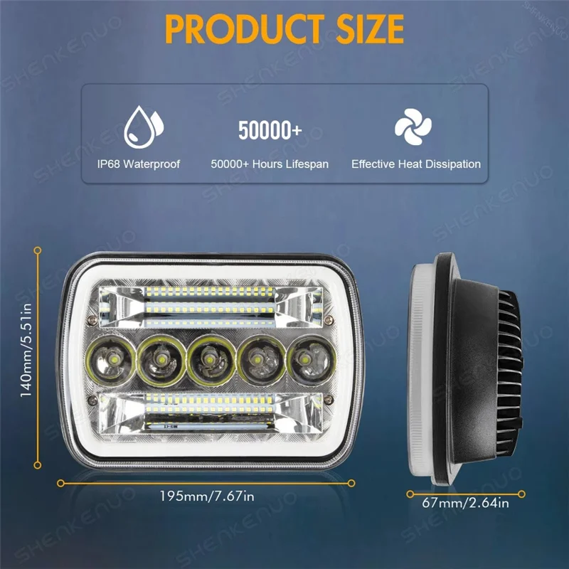 7 Zoll 5-LED Quadratische Scheinwerfer Doppelfarbe Abblendlicht Fernlicht Auto DRL Blinker Tagfahrlicht