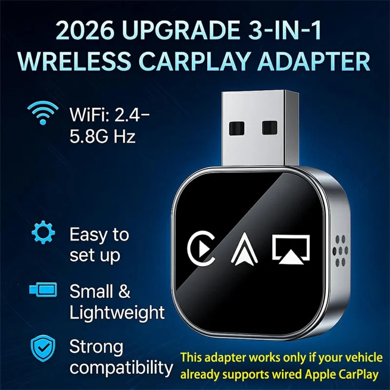 Q1AS 3 in 1 Airplay Smart AI Box for Apple CarPlay Android Auto Wired to Wireless Adapter - Silver