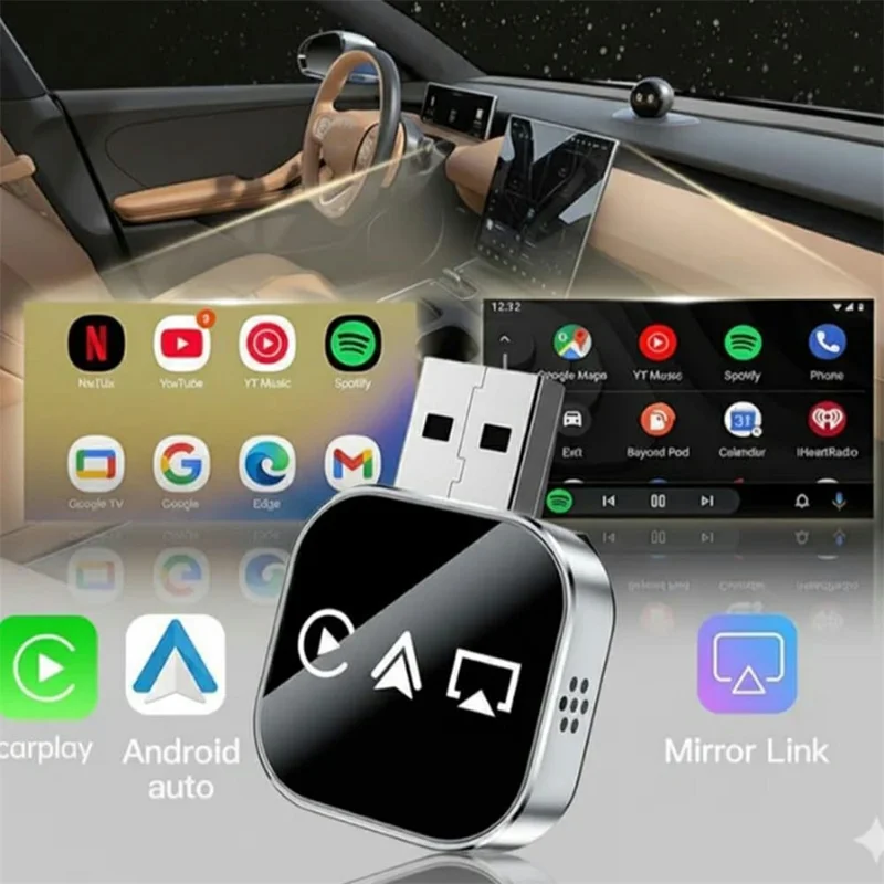 Q1AS 3 in 1 Airplay Smart AI Box for Apple CarPlay Android Auto Wired to Wireless Adapter - Silver