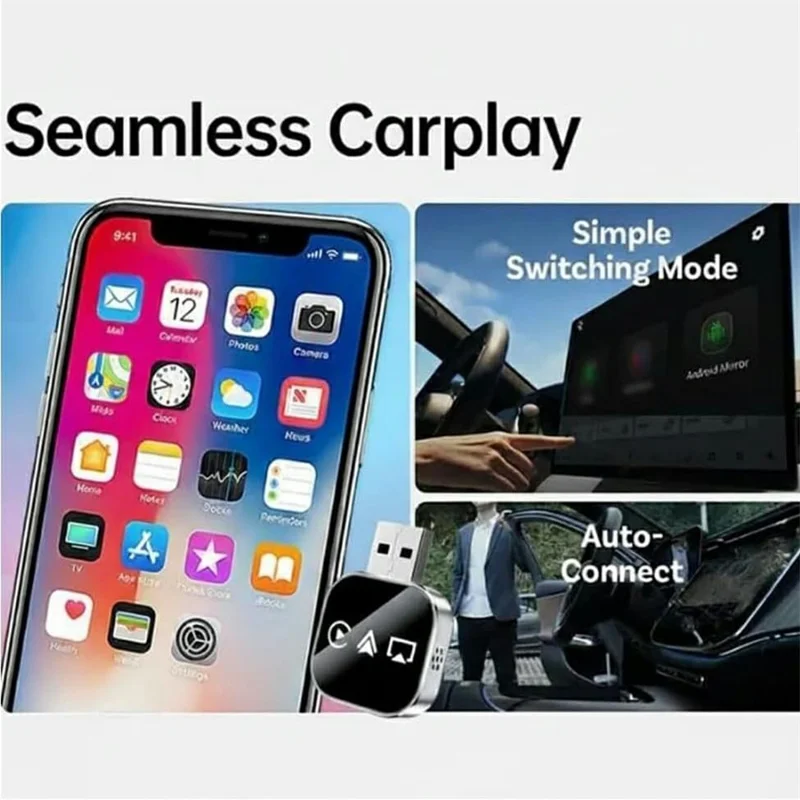 Q1AS 3 in 1 Airplay Smart AI Box for Apple CarPlay Android Auto Wired to Wireless Adapter - Silver