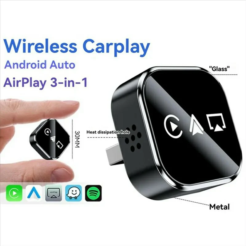 Q1A 3 in 1 Airplay Smart AI Box CarPlay Android Auto Wireless Bluetooth-compatible Adapter - Black