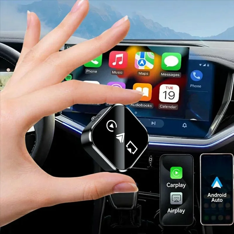 Q1A 3 in 1 Airplay Smart AI Box CarPlay Android Auto Wireless Bluetooth-compatible Adapter - Black