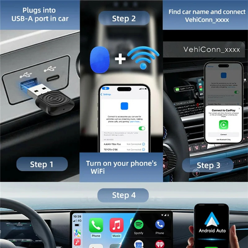 Mini Ultra Drahtloses CarPlay Android Auto Adapter für Werkseitig Verdrahtetes System Plug and Play USB-Dongle
