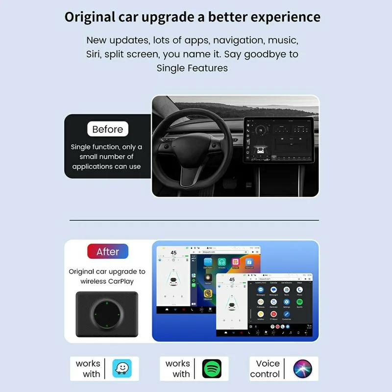 CPC200-T2C Wireless Car Play / Android Auto Adapter WiFi Bluetooth-Compatible for Tesla Model 3 / X / Y / S Waze