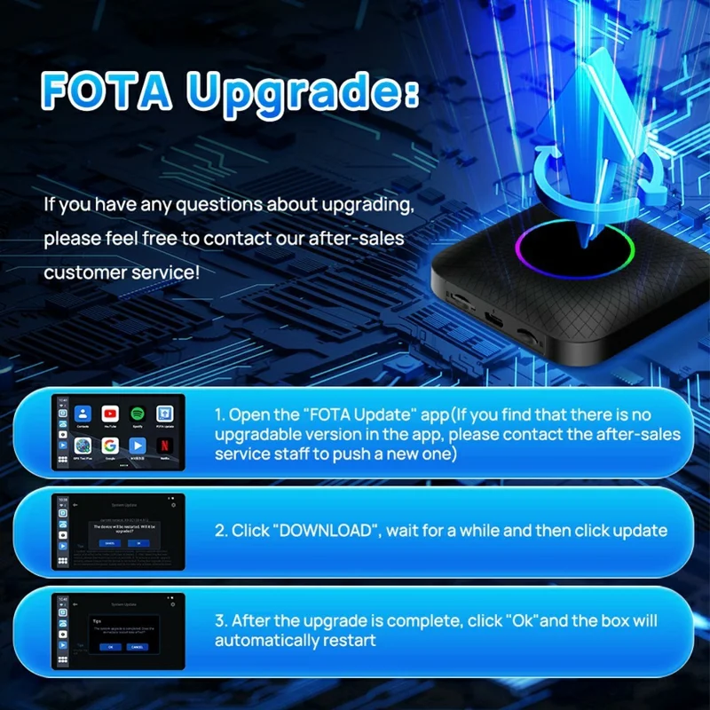 TBOX-LED-8GB+128GB Kabel zu Wireless CarPlay-Adapter Android 13 Auto Qualcomm Octa-Core Box, Eurasische Version