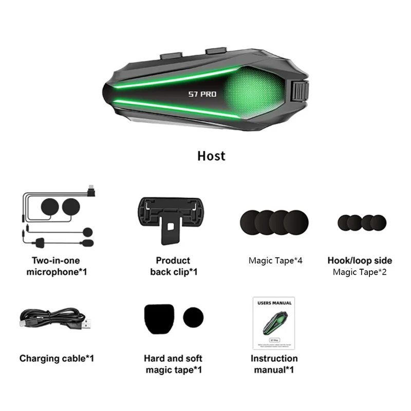 S7 PRO Motorcycle Helmet IP67 Waterproof Bluetooth-Compatible Headset Intercom with 2 in 1 Mic