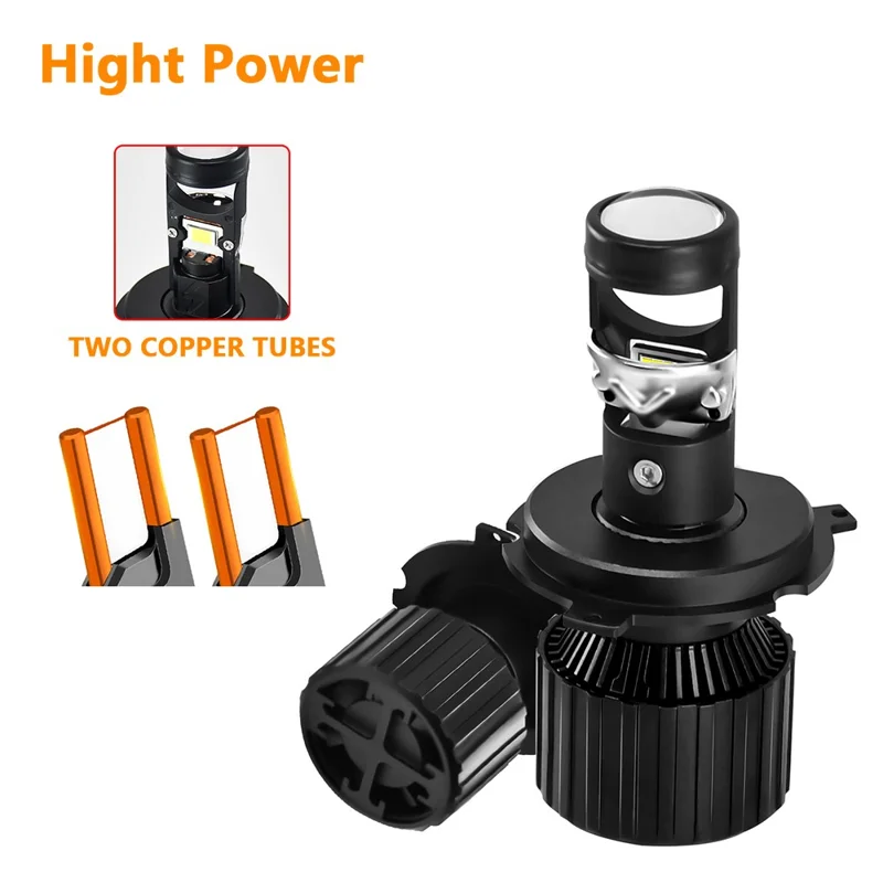 Ampoule de phare LED haute puissance N1 pour H4 Tube en cuivre double Mini lentille 65W 6500LM 6000K Puce CSP