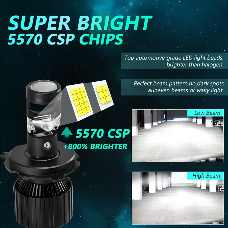 Ampoule de phare LED haute puissance N1 pour H4 Tube en cuivre double Mini lentille 65W 6500LM 6000K Puce CSP