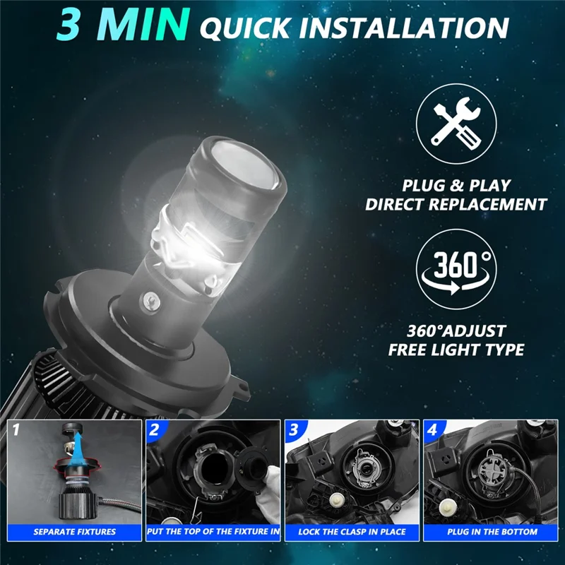 Ampoule de phare LED haute puissance N1 pour H4 Tube en cuivre double Mini lentille 65W 6500LM 6000K Puce CSP