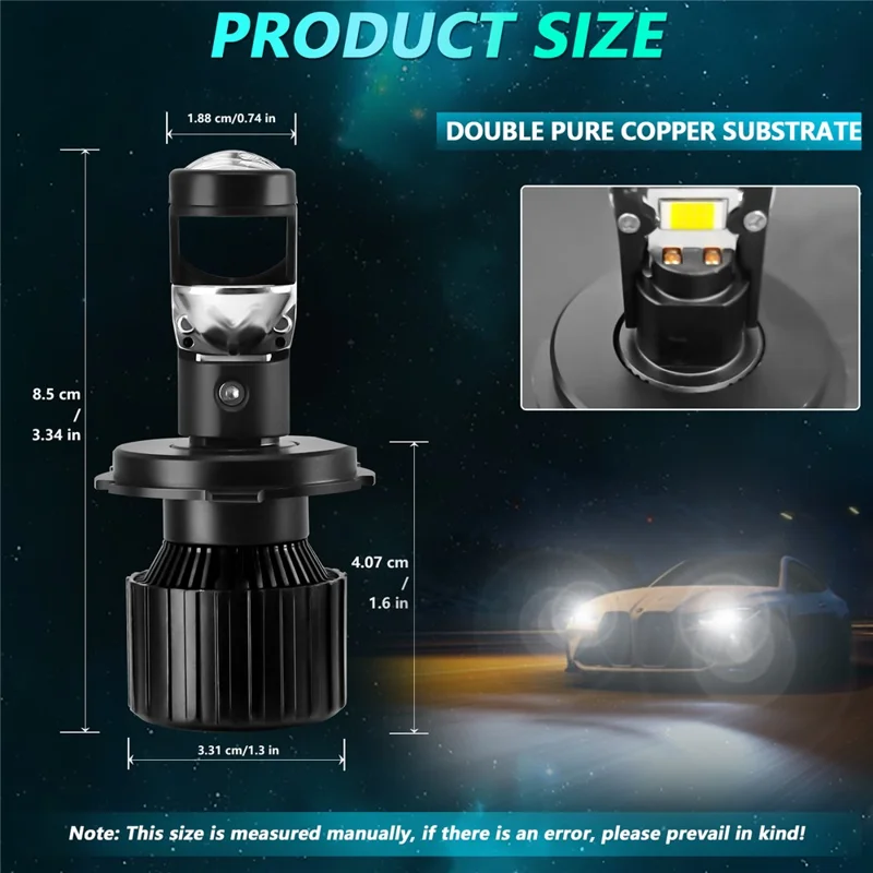 Ampoule de phare LED haute puissance N1 pour H4 Tube en cuivre double Mini lentille 65W 6500LM 6000K Puce CSP