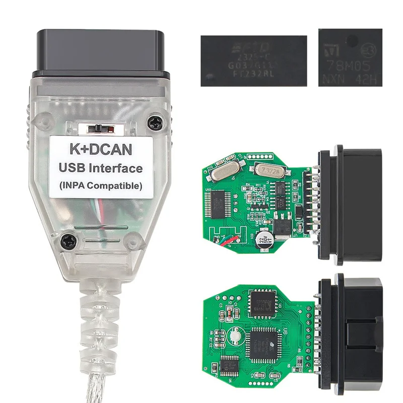 K + DCAN K-CAN FTDI Chip for E60 / E61 / E83 / E81 / E87 OBD2 Auto Car Diagnostic Tool OBD 2 Scanner USB Interface Cable - White